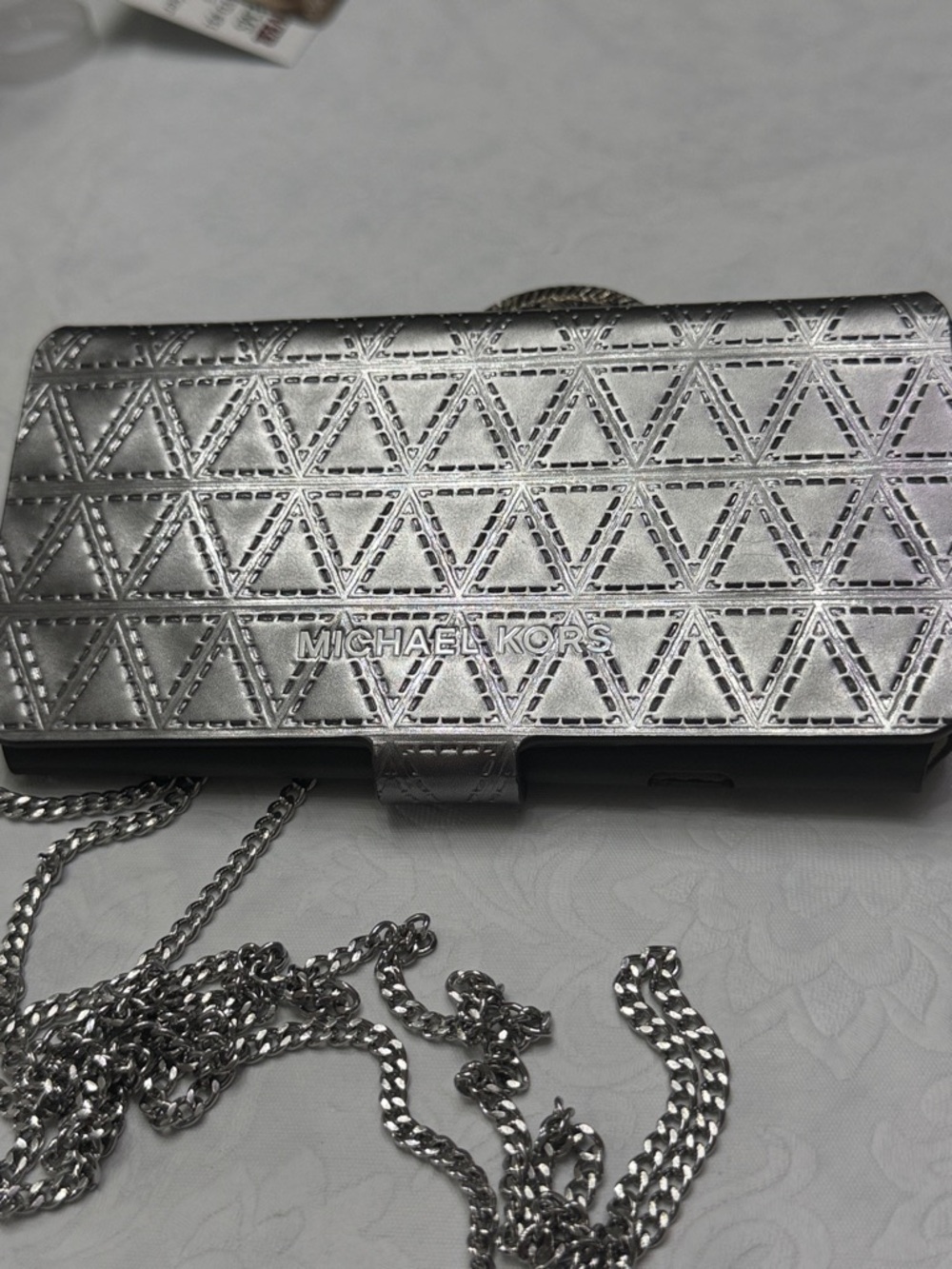 Michael Kors Metallic Gunmetal Quilted Crossbody cellphone case